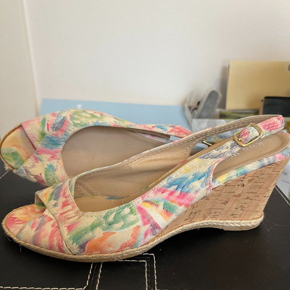 RON WHITE SUMMER WEDGE SLING BACKS WOMEN'S SIZE 8 1/2 (CANADIAN) - Picture 1 of 2